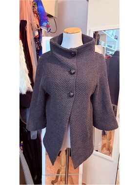 Piko 1988 Charcoal Textured Button-Front Funnel Neck Cardigan Sweater Medium